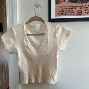 NWOT Big Bud Press V-Neck Tee in Vintage Off White, Unisex Small